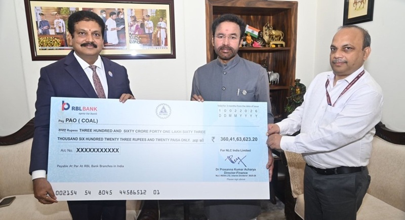 NLC CMD hands over Rs 360 cr interim dividend to Coal & Mines Minister